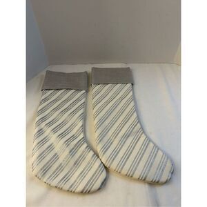 2 St.Nicks Choice Stockings set striped silver white 19"x6